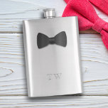 Tuxedo Wedding Bow Tie Monogrammed Silver Flask<br><div class="desc">Something new,  something quirky as a gift for your Best Man,  Groomsman or Bridesman. Add their initials to this classic silver flask that is wearing a wedding bow tie. It's printed on but you have the option to remove and just have his initials.</div>