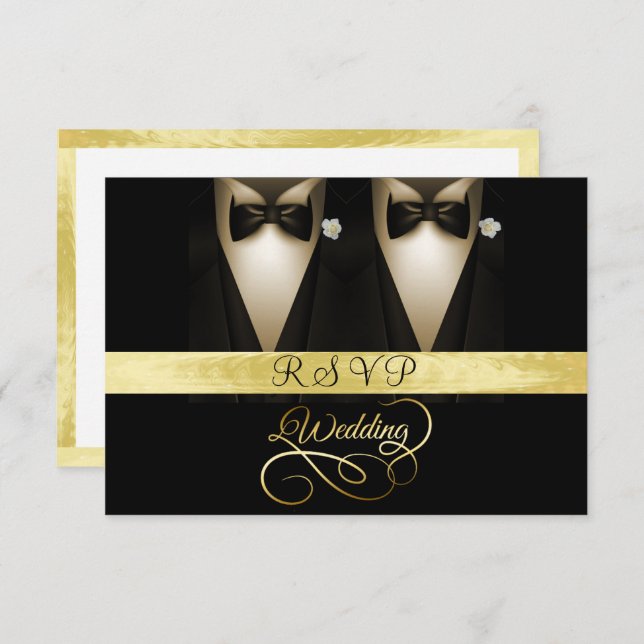 Tuxedo, White Rose Gold & Black Wedding RSVP Invitation (Front/Back)