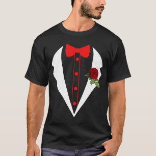 Tuxedo With Red Flower Wedding Fake Tux Bachelor P T-Shirt
