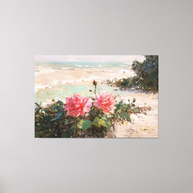 *~* TV2 Pink Beach Roses Stretched Canvas Print (Front)