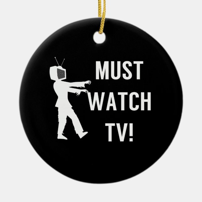TV Addict Funny Zombie Ceramic Tree Decoration (Front)