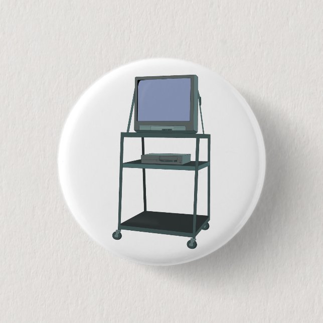 TV and VCR cart Classroom 80s 90s Funny School 3 Cm Round Badge (Front)