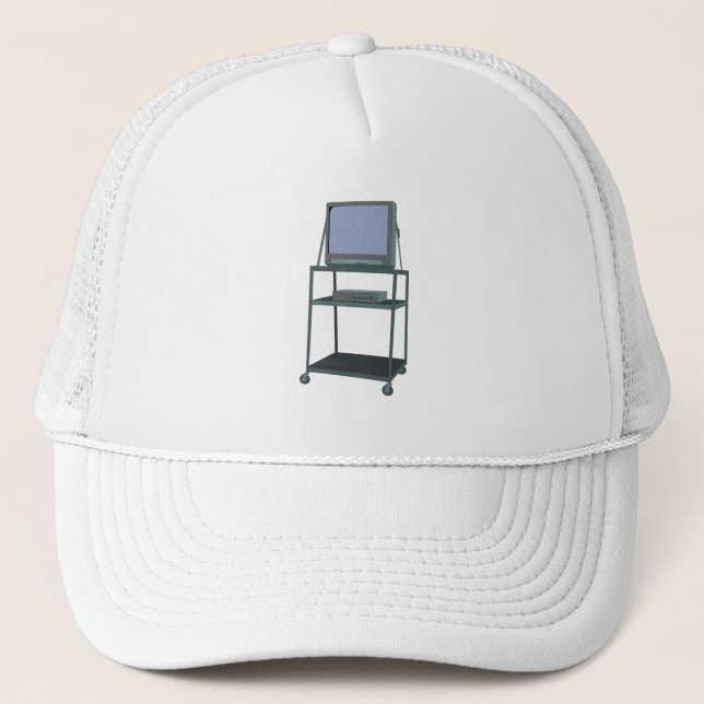 TV and VCR cart Classroom 80s 90s Funny School Trucker Hat (Front)