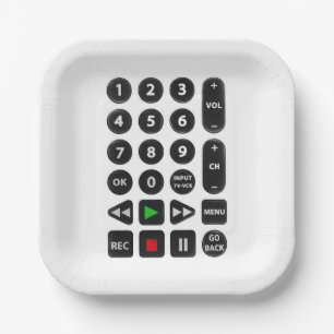TV Remote with VCR Button Paper Plate