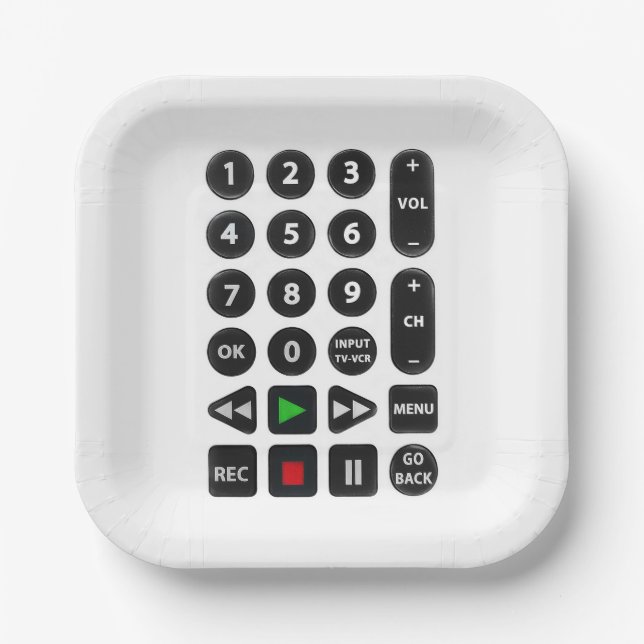 TV Remote with VCR Button  Paper Plate (Front)