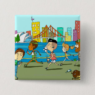 TV reporters with mikes at sports race 15 Cm Square Badge
