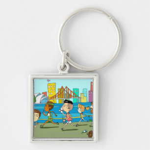 TV reporters with mikes at sports race Key Ring