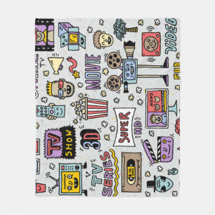 TV Series Doodles: Funny Vintage Set. Fleece Blanket