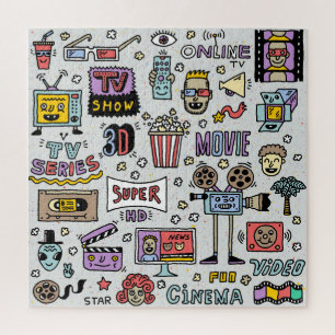 TV Series Doodles: Funny Vintage Set. Jigsaw Puzzle