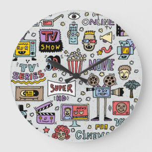 TV Series Doodles: Funny Vintage Set. Large Clock