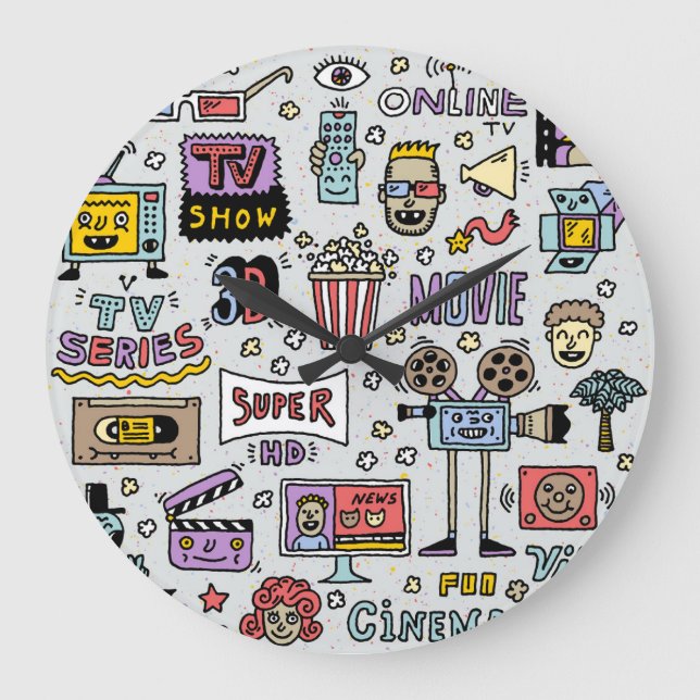 TV Series Doodles: Funny Vintage Set. Large Clock (Front)