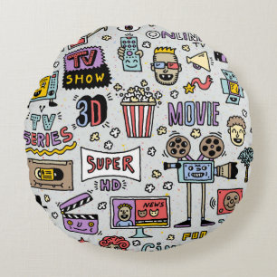 TV Shows, Series and Movies Funny Doodle vintage s Round Cushion