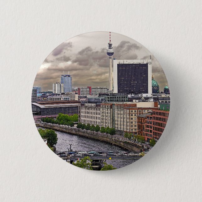 Tv Tower (Fernsehturm), Berlin, Panoramic(tv11pst) 6 Cm Round Badge (Front)