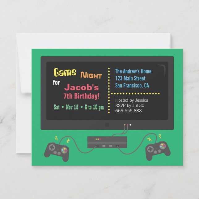 TV Video Game Night Party Invitations (Front)