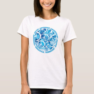 TVUUC Peace Signs in Shades of Blue T-Shirt