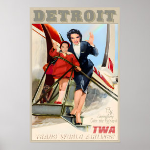 TWA Trans World Airlines Detroit Michigan New Poster