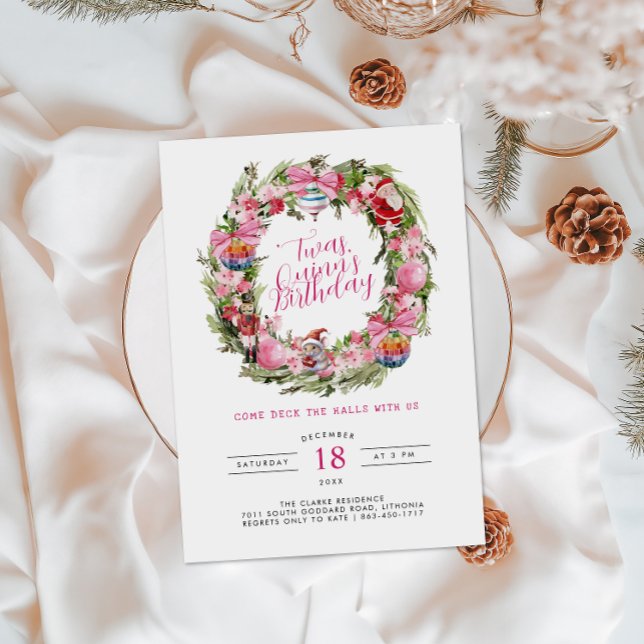 ’Twas a Christmas Birthday | Holiday Wreath  Invitation (Creator Uploaded)