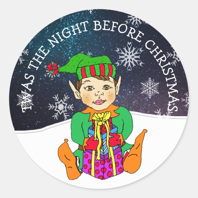 Twas the Night Before Christmas Elf Classic Round Sticker (Front)