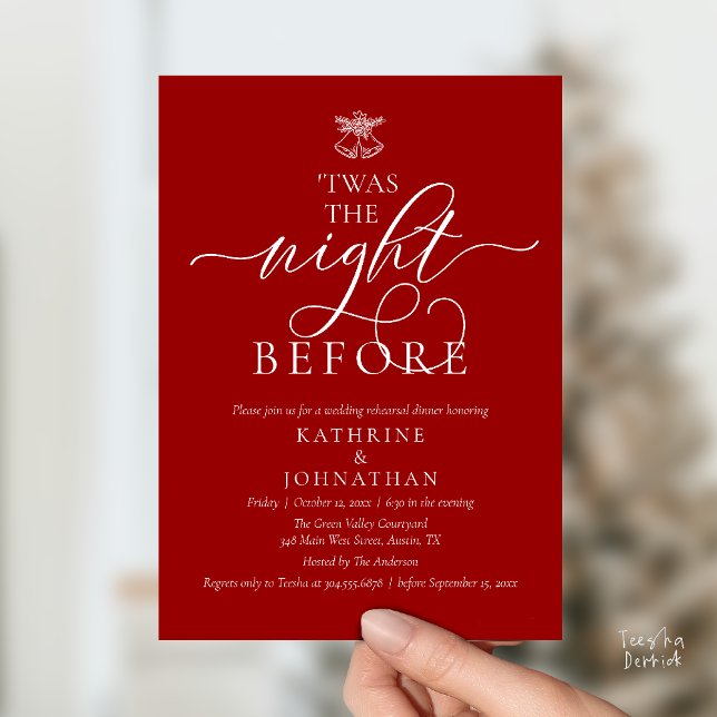 'Twas The Night Before Classy Rehearsal Dinner Invitation ('Twas The Night Before Classy Rehearsal Dinner Invitation Card in Burgundy Wine Red)