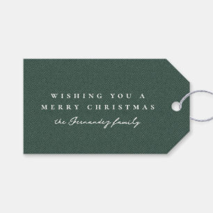 Tweed effect Christmas holiday green personalised Gift Tags