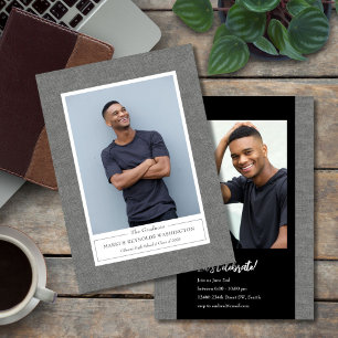 Tweed Frame Photo Graduation Invitation