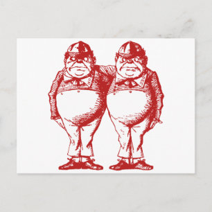 Tweedle Dee and Tweedle Dum Inked Red Postcard