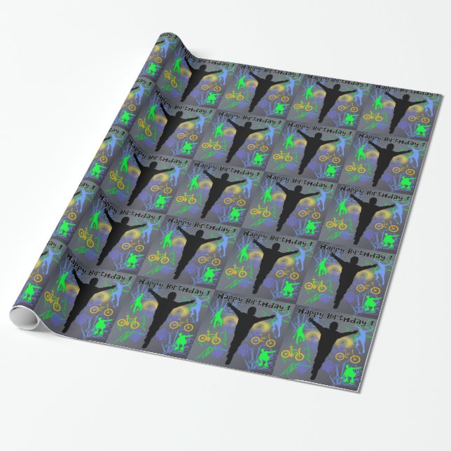 Tween Boy's Birthday Party Birthday Wrapping Paper (Unrolled)