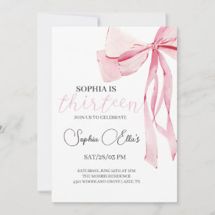 Tween Pink Bow 13th Birthday Coquette 13th Birth Invitation