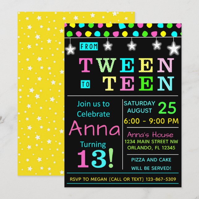 Tween to Teen 13th Birthday Invitation I Teenager (Front/Back)