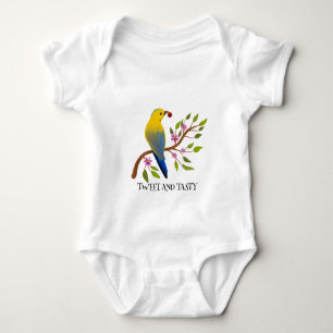 tweet and Tasty colourful Bird & Bug on branch Baby Bodysuit