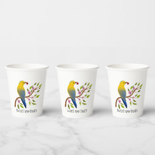 tweet and Tasty Watercolor Bird & Bug on branch Paper Cups