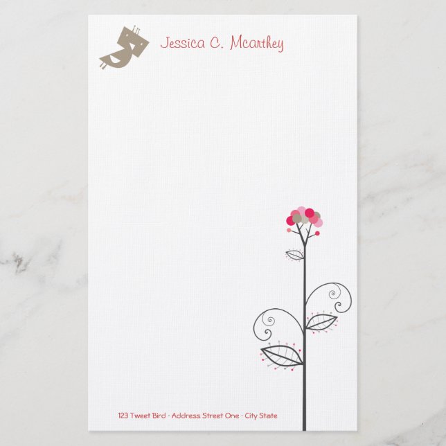 Tweet Bird Cute Whimsical Baby Shower Stationery (Front)