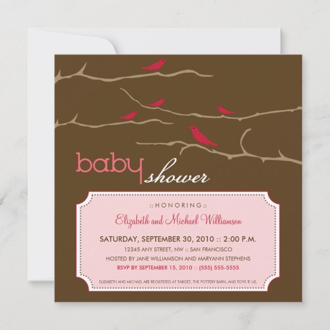 Tweet! Tweet! Baby Shower Invitation (pink) (Front)