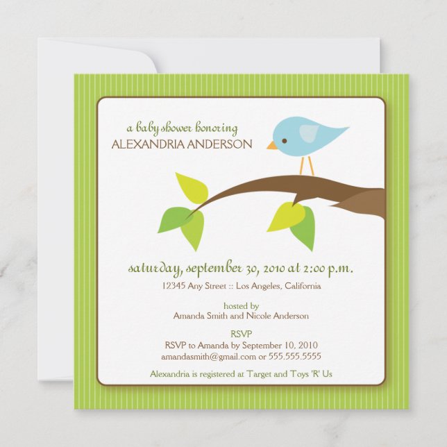 Tweet Tweet Custom Baby Shower Invitation (lime) (Front)