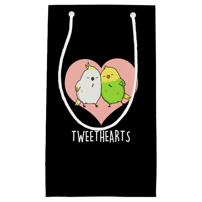 Tweethearts Funny Love Birds Pun Dark BG Small Gift Bag (Front)