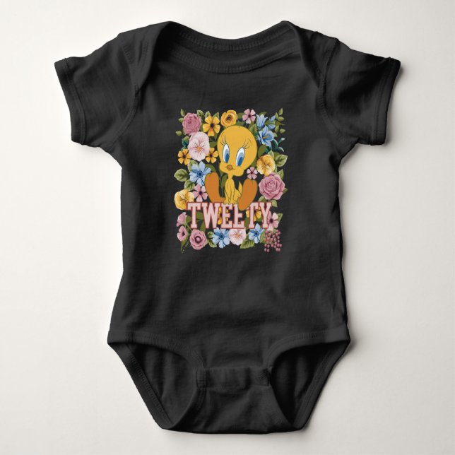 TWEETY™ Floral Embroidery Graphic Baby Bodysuit (Front)