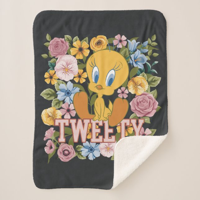 TWEETY™ Floral Embroidery Graphic Sherpa Blanket (Front)