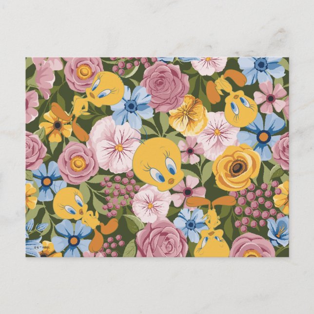 TWEETY™ Floral Embroidery Pattern Postcard (Front)