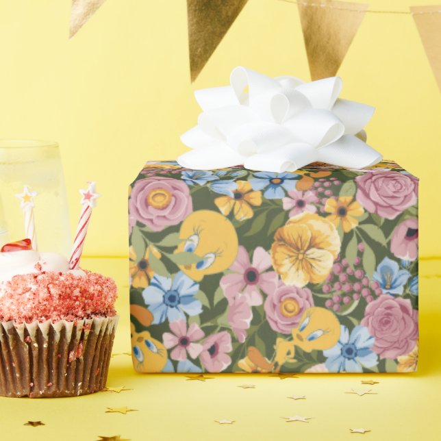 TWEETY™ Floral Embroidery Pattern Wrapping Paper (Birthday Party)