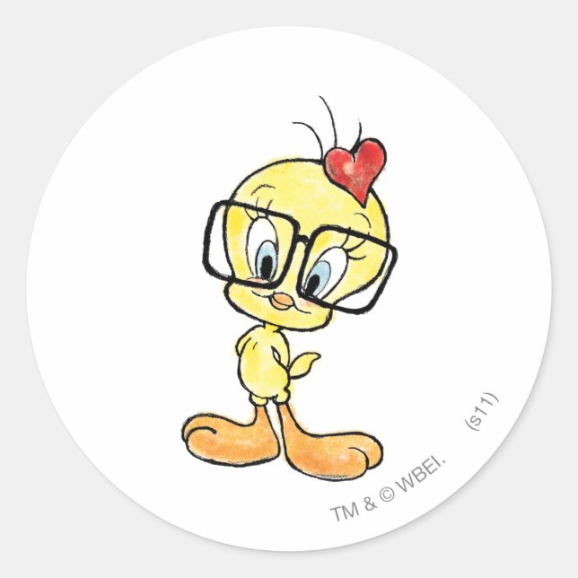 TWEETY™ Nerd Classic Round Sticker (Front)