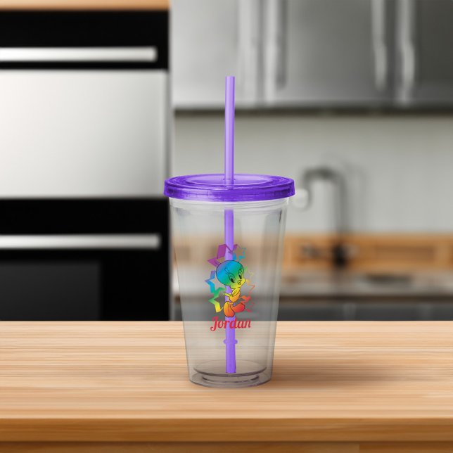 TWEETY™ Rainbow Stars Acrylic Tumbler (Tumbler on counter)