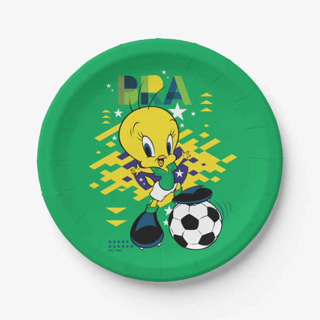 TWEETY™ Team Brazil Soccer Graphic Paper Plate (Front)