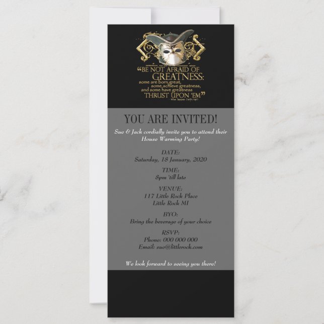Twelfth Night Quote (Gold Version) Invitation (Front)