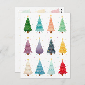 Twelve Christmas Trees: Colorful Holiday Print Postcard