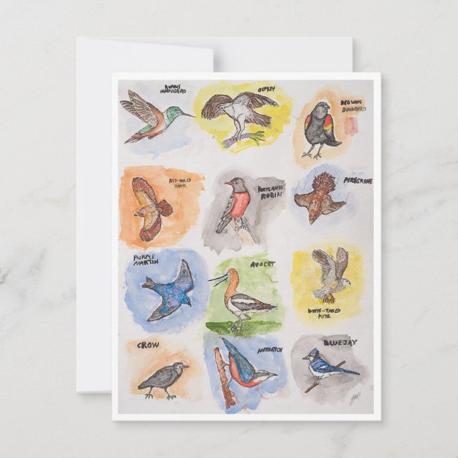 Twelve Colourful Birds Holiday Card (Front)