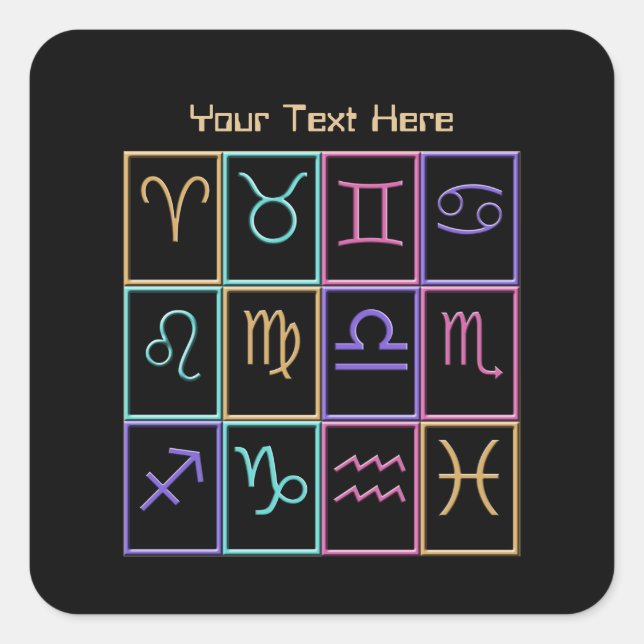 Twelve Colourful Zodiac Signs Square Sticker (Front)