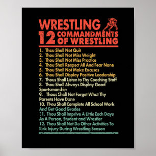 Twelve Commandments of Wrestling Funny Wrestle Fan Poster