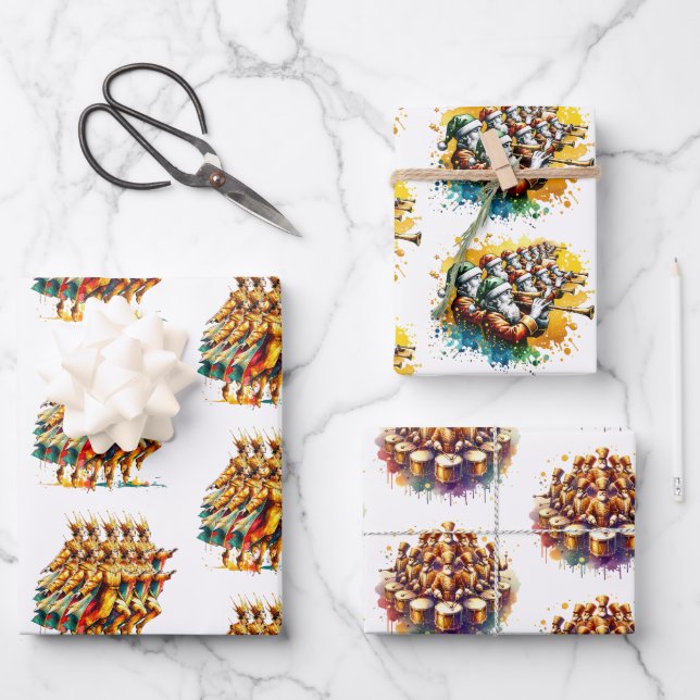 Twelve Days of Christmas Festive Gold Wrapping Paper Sheet (Front)