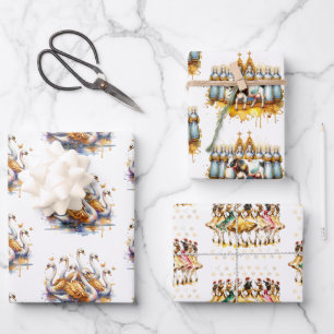 Twelve Days of Christmas Festive Gold Wrapping Paper Sheet