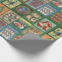 Twelve Days of Christmas Green Wrapping Paper
